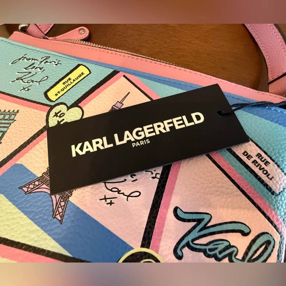 NWT - Brand New Karl Lagerfeld Pink and Blue Leather Crossbody bag - Picture 3 of 8
